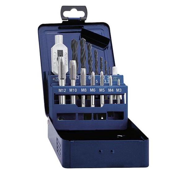 97-905-08000_Gewindeschneider Gewindeschneider Satz mit Bohrer 15tlg M3 M4 M5 M6 M8 M10 M12