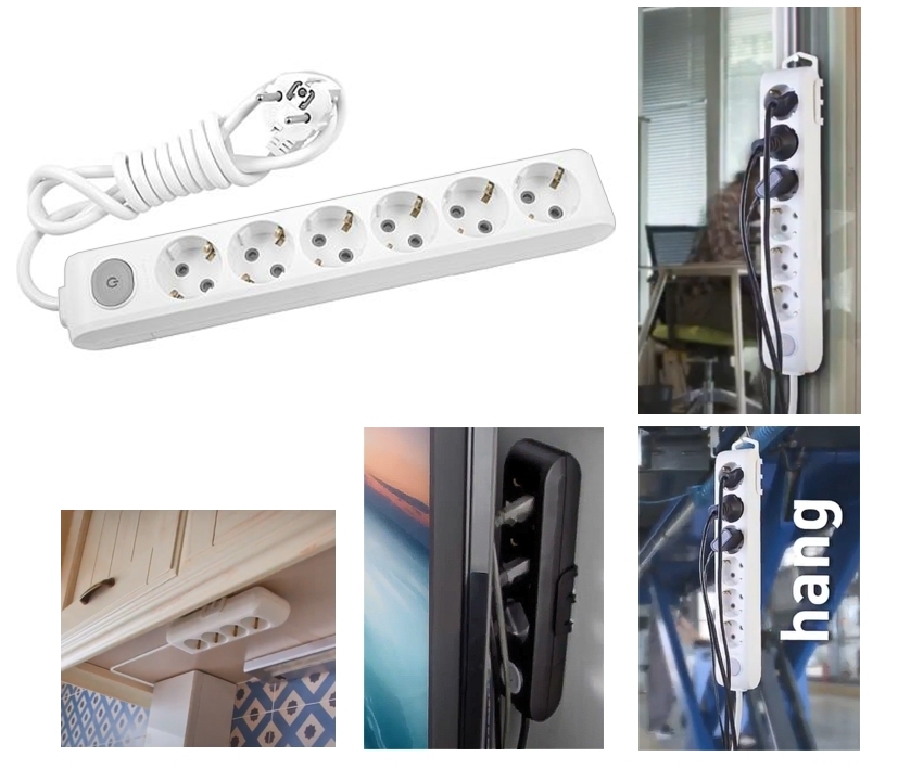 Steckdosenleiste_mit_Aufhaengung_39-849-00350_B9WL7lSfrfyeNYZ Steckdose 6-fach Steckdosenleiste mit 3m Kabel 16A mit Netzschalter und Halterung Weiss X-tendia