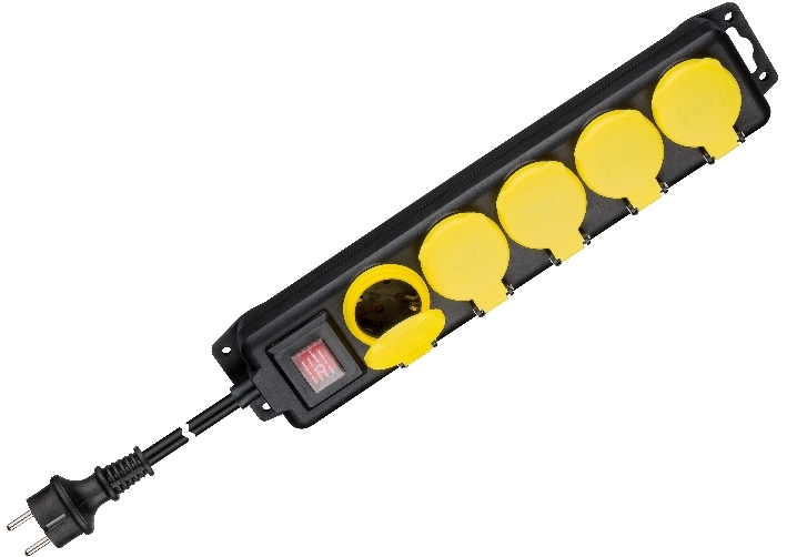 Steckdose-Garten-Spritzwasserfest-39-840-00152-gut Steckdose 5-fach Steckdosenleiste Outdoor Spritzwassergeschützt IP44 schraubbar 3m Kabel