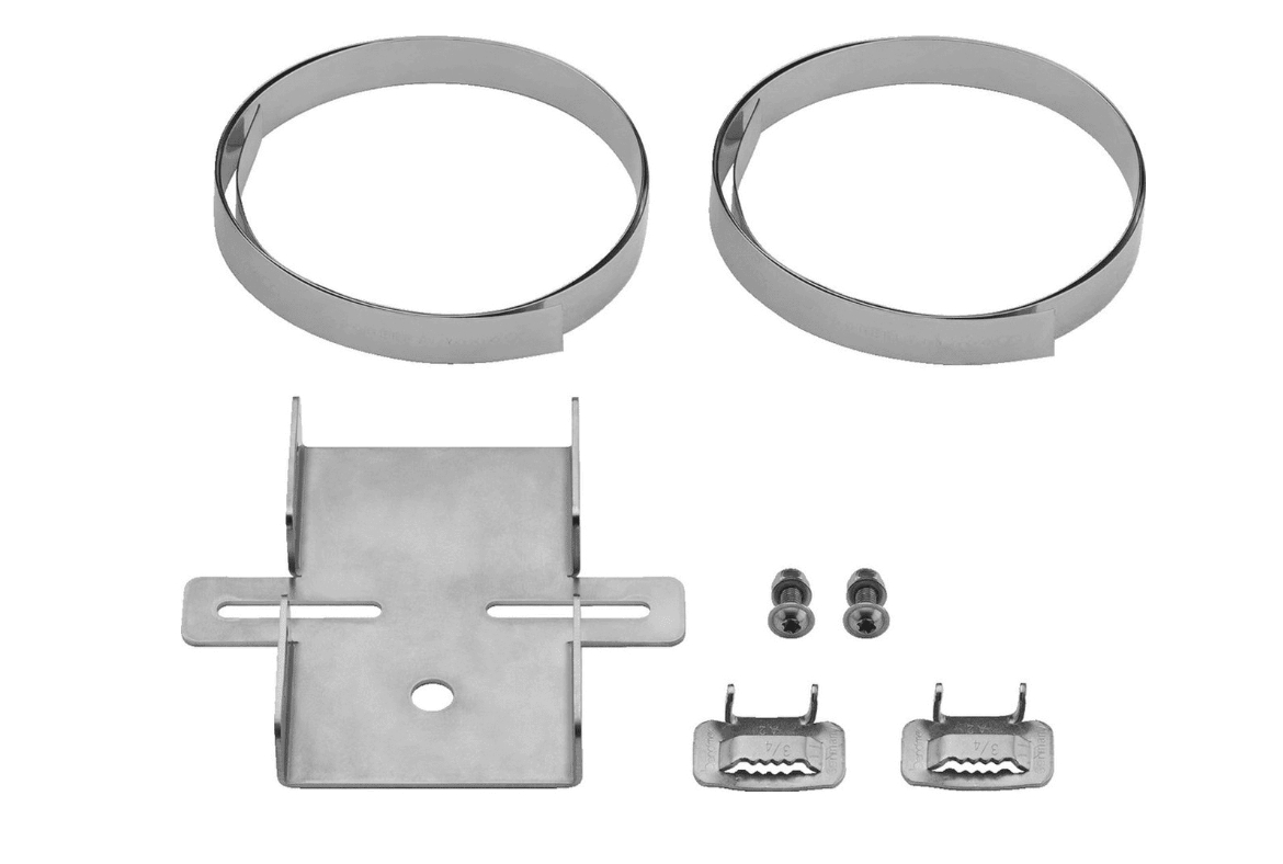 Masthalter_79-224-00096_B2020 Masthalter 145x130mm für Rohre Masten bis 300mm V2A Ausführung samt Stahlbänder