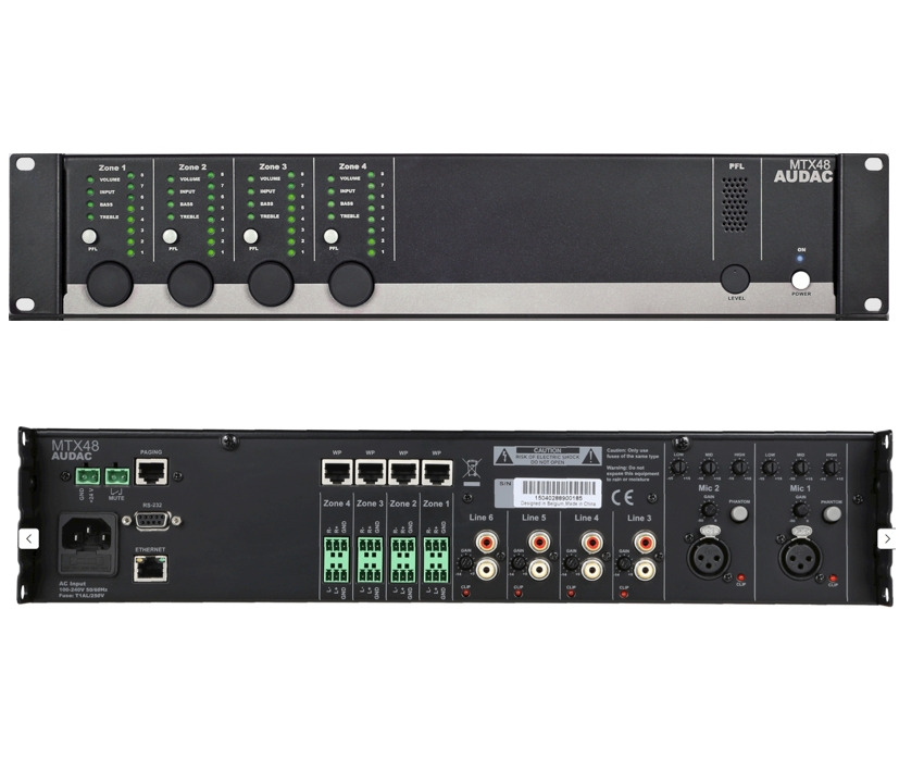 Audac MTX48 Audiomatrix 4x4 Multiroom 4xInp 4xOutp LAN-Schnittstelle und Audac-Touch APP Audac MTX48 Audiomatrix 4x4 Multiroom 4xInp 4xOutp LAN-Schnittstelle und Audac-Touch APP