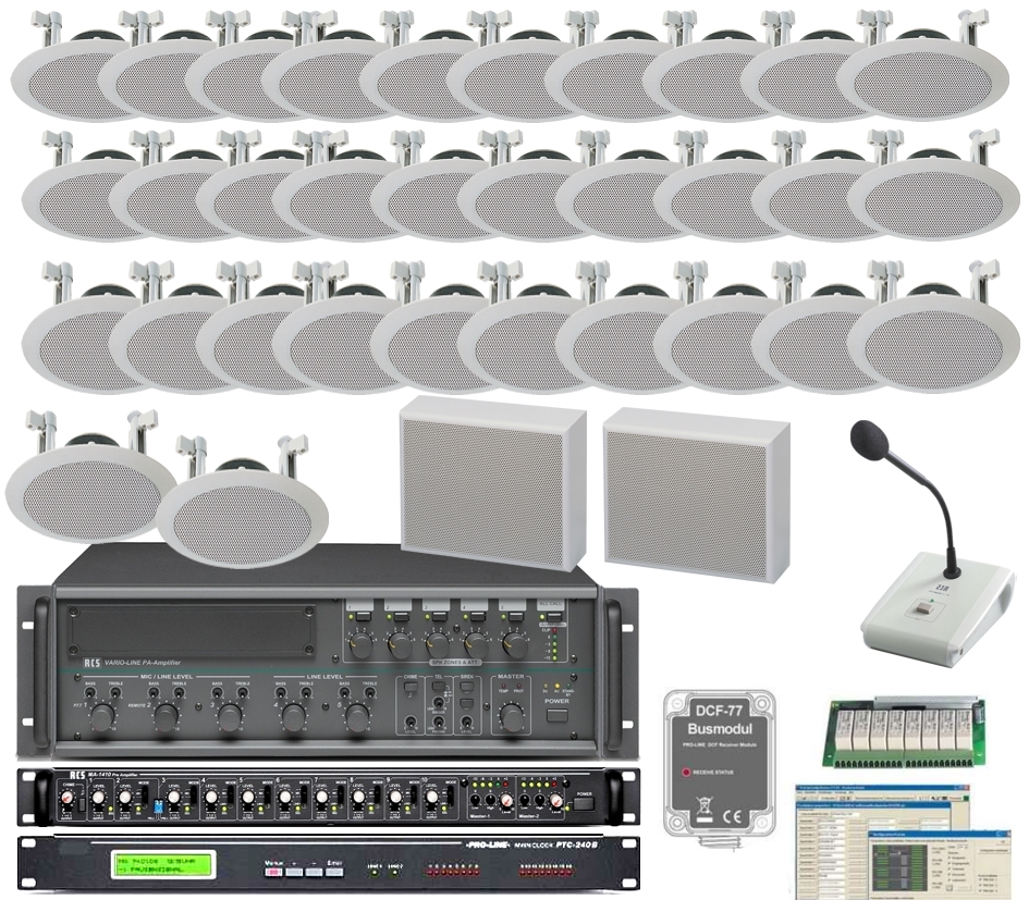 Durchsagesystem für SCHULE mit Pausengong SET38 - 38-teilig - Durchsagesystem für SCHULE mit Pausengong SET38 - 38-teilig -