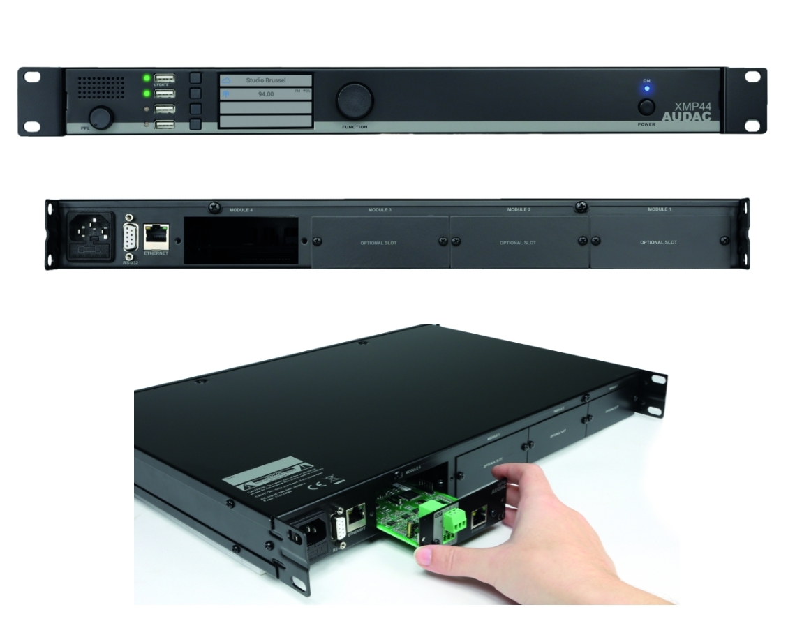 LAN_Audioeinspeiser_Audac_XMP44_88-460-02170 LAN Audioeinspeiser Audiozuspieler XMP44 Basisgerät ohne Steckplatinen