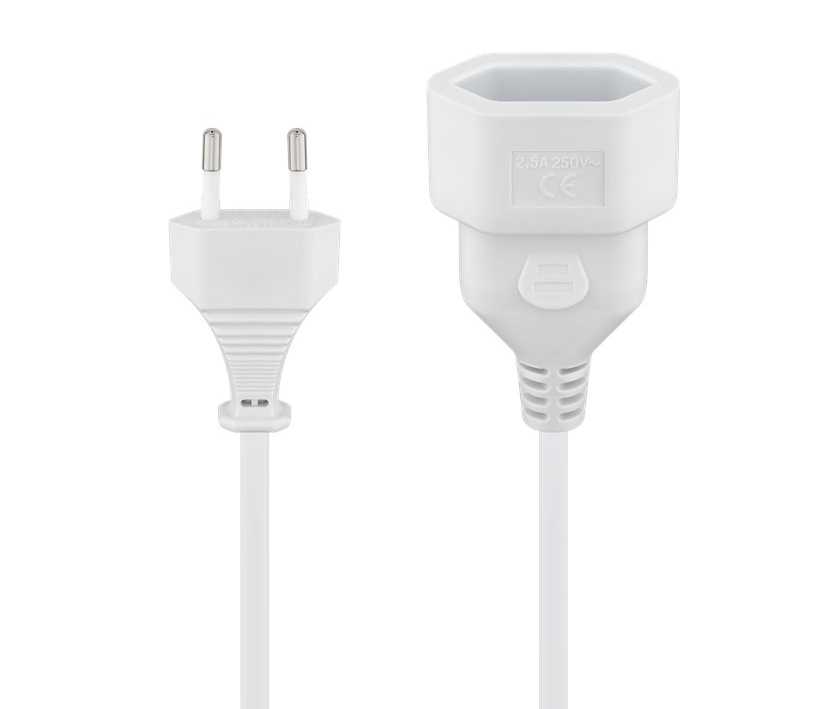 Euronetzkabel_Verlaengerung_41-679-00660_ok 5m Stromverlängerung 2pol Eurostecker Weiss Stecker auf Kupplung