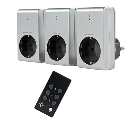 99-100-02537_Funksteckdose_3er_SET Funksteckdose 3xSteckdose Silber plus 1xFernbedienung