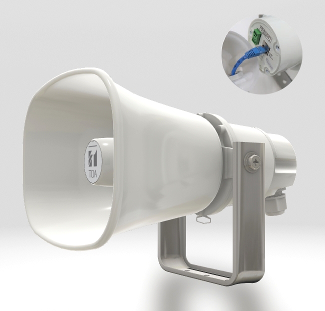 TOA_IP_Hornloautsprecher_A1SC15_Bild01_88-860-08015 PoE LAN Hornlautsprecher IP66 22W 124dB ONVIF IP-A1SC15 Universal