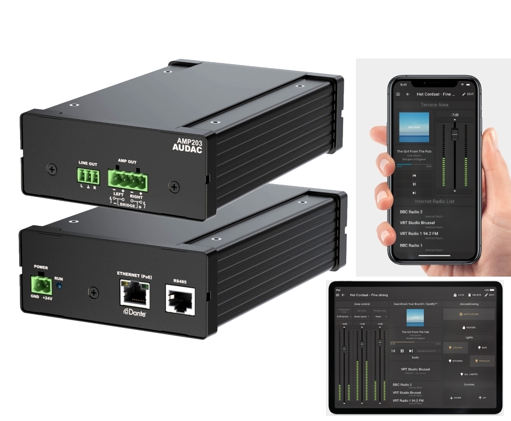 PoE_LAN_Stereoverstaerker_mit_APP_AMP203_B01_88-460-02130 LAN PoE Multiroom Streaming Verstärker AMP203 2x50W  4-8ohm Ausgang bis 250-Zonen