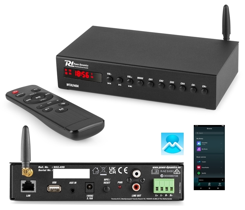 WIFI Player WT240A mit 2x60W Stereo-Verstärker Multiroom mit Bluetooth USB-Player AUX-IN FB WIFI Player WT240A mit 2x60W Stereo-Verstärker Multiroom mit Bluetooth USB-Player AUX-IN FB