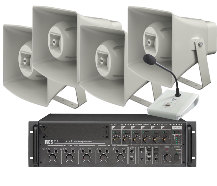 Durchsage_Anlage_SET-64 Lautsprecheranlage Set-64 (6-teilig) mit Tischmikrofon