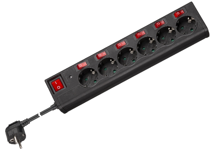 Steckdose-mit-6-Schalter-Netzschalter-Steckdosenleiste-6-fach-mit-Schalter-B1-39-849-00040 Steckdose 6-fach Steckdosenleiste mit 7 Schalter in Schwarz