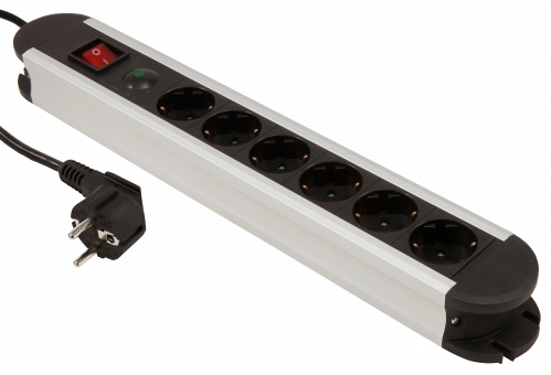 91-787-00075_6fach_Steckdosenleiste_2022 Steckdose 6-fach Steckdosenleiste schraubbar mit Überspannungschutz Blitzschutz Netzschalter Aluminium