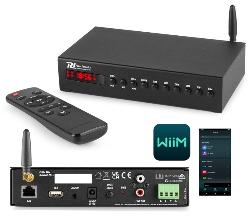 WIFI Player mit 2x60W Stereo-Verstärker Multiroom mit Bluetooth + WLAN + USB + AUX-IN + Fernbedienung