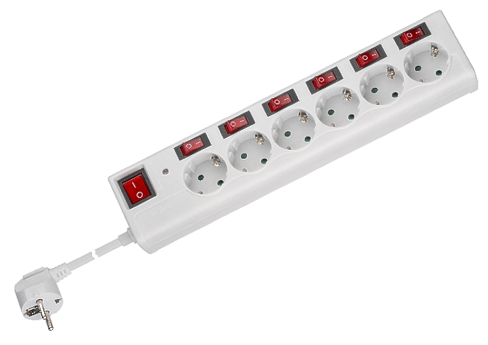 Steckdosenleiste_7schalter_39-849-00041 Steckdose 6-fach Steckdosenleiste mit 7 Schalter in Weiss