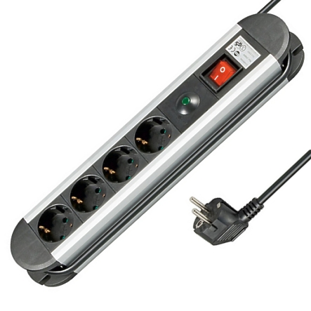 Anschraubbare-Steckdosenleiste-39-849-00213-B Steckdose 4-fach Steckdosenleiste schraubbar mit Überspannungschutz Blitzschutz Netzschalter Aluminium