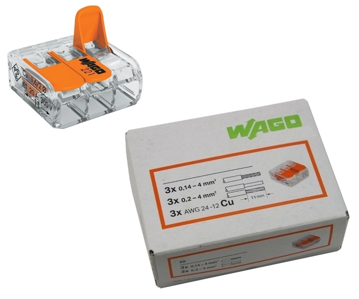WAGO Klemme 3-Leiter COMPACT 50er-Pack Kabelverbinder Leiterklemme